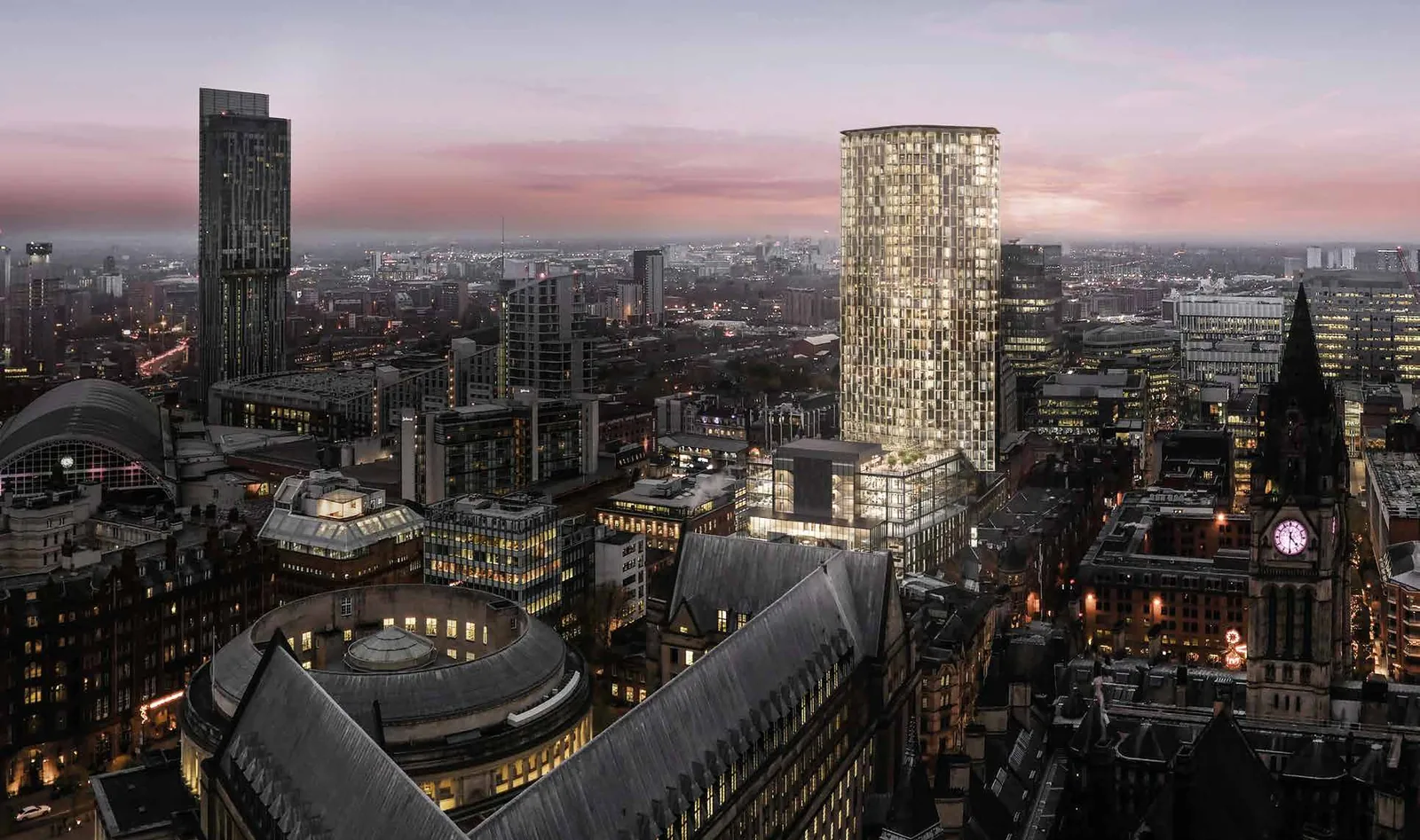 W Residences — part of the St Michael's development, rising above Manchester city centre (CGI)